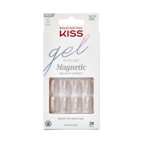 KISS Gel Fantasy Magnetic Short Square Gel Nails, Glossy Light White, 28 Count