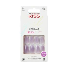 KISS Jelly Fantasy Medium Coffin Glue-On Nails, Glossy Medium Purple, 28 pieces