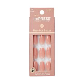 KISS imPRESS Bare but better Medium Coffin Gel Press-On Nails, Glossy Light Neutral, 30 Pieces